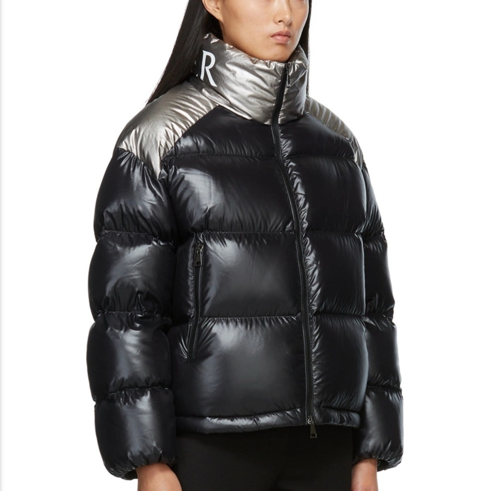 Moncler Cuscute Two-Tone Black and Silver Puffer Coat - Picture 4 of 9